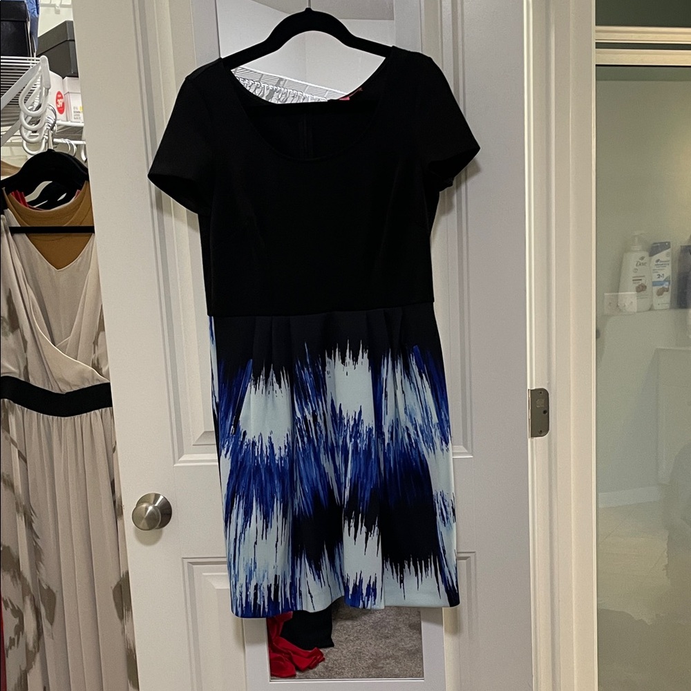Betsey Johnson Black and Blue Patterned Mini Dress